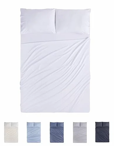 Todocama 4 delat lakanset 4002, justerbart underlakan Bänkskiva två örngott 50x80 cm. (Säng 180 x 190/200 cm, vit) 8435439018043