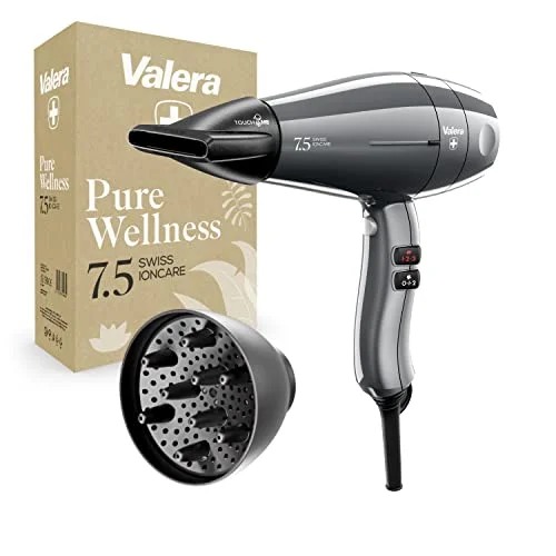 Valera, Swiss Ioncare 7.5, professionell hårtork, tyst hårtork med jongenerator, 3 temperaturnivåer, kylknapp, vridsäker kabel, 2 000 W, grå 7610558014461