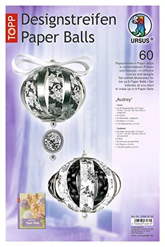 Ursus 23580099 Designremsor Paper Balls Audrey, 60 ränder och tillbehör för 8 kokkulor 4008525132615