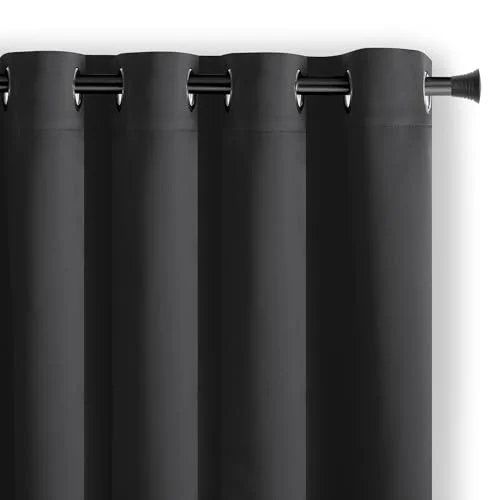 AmeliaHome, Blackout gardin 140 x 245 cm svart 1 st. öljettgardin, ogenomskinlig fönsterdekoration, dekorativ gardin, mörkläggningsgardin, 4251525413271