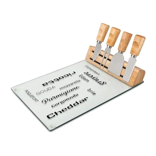 ROMINOX presentartiklar ostset // Vetro lättskött osttillbehör 5 delar: Glasplatta, träkropp med magnetisk hållare, 4 praktiska ostbitar; mått: ca 30 x 20 12 cm 4260273264417