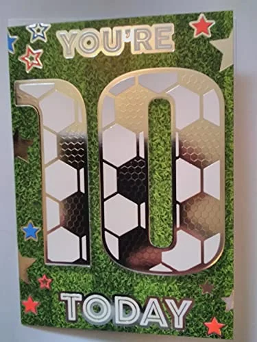 Pojkar You're 10 Today födelsedagskort. Fotboll stil design för årsdag 5035499259221
