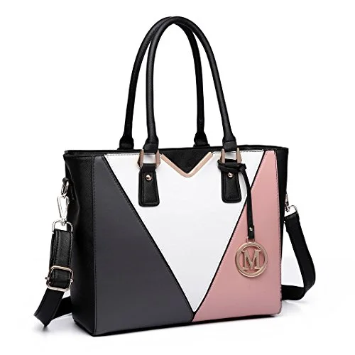 Miss Lulu dam shoppingväska handväska V formad axelväska elegant med krokodilmönster av PU läder avtagbar axelrem medelstorlek, naken 6976821850862
