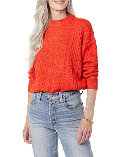 Amazon Essentials mjuk beröring modern kabel rund hals tröja (finns i plusstorlek), vallmoröd, medium 196433508975