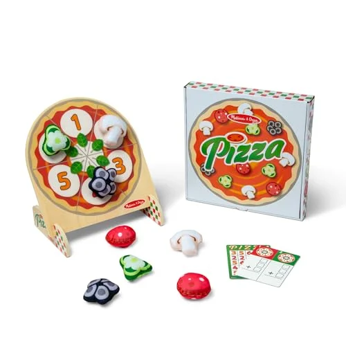Melissa & Doug Träpizza ingredienser, dubbelsidig, för 1 eller 2 spelare, målspel, bingo, Tic TAC Toe, Matchande aktiviteter, siffror och motoriska färdigheter 772923118
