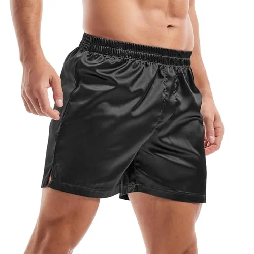 Amy Coulee satin, sovshorts, män, nattkläder, boxershorts, svart, M 732367884084
