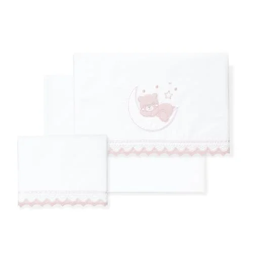 Interbaby 100% bomullslakan i bomull/Moses/KAPAZO Guipur Moon Bear Set 3 st, botten+bänkskiva + örngott 8435690623765