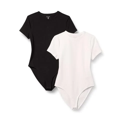 Amazon Essentials kvinnors stretch bomullströja slim fit t shirt kroppsdräkt, 2 pack, svart/vit, Large 197153036427