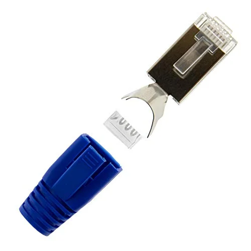 SeKi 10 x nätverkskontakt blå CAT 7 6A 5 RJ45 LAN nätverk crimpkontakt böjskydd 4053171977578