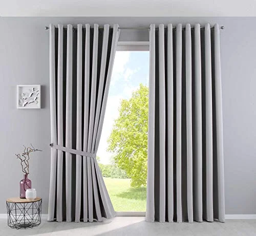 Gardinerlåda, gardiner, ogenomskinliga "Newyork", grå, H x B 245 295 cm, 2 pack, termiska mörkläggningsgardin, mörkläggningsöljetter, ljudisolerande, Oeko Tex 4041984848642