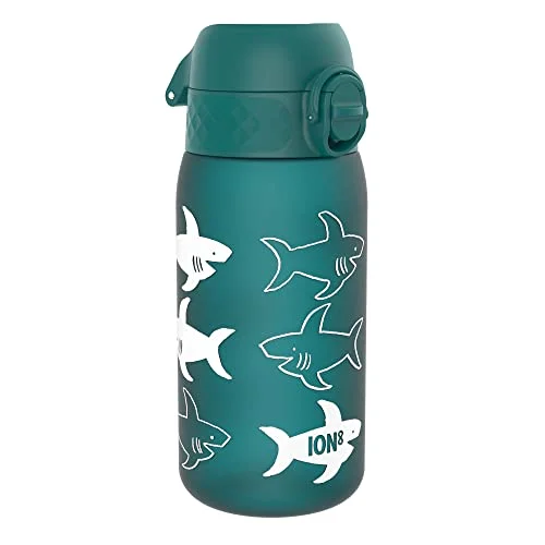 ION8 Vattenflaska För Barn, 350 ml/12 oz, Läcksäker, Lätt att Öppna, Säkert Lås, Diskmaskinssäker, BPA fri, Bärhandtag, Enkel Rengöra, Luktfri, Koldioxidneutral, Tryckt, Haj 619098088687