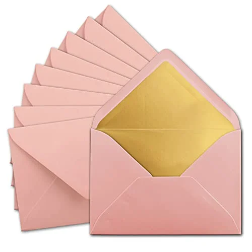10 x DIN C5 kuvert 15,7 22,5 cm i gammelrosa (rosa) med gyllene sidenfoder Våtlimning Blanka brevkuvert Postkuvert utan fönster format Märke: FarbenFroh by GUSTAV NEUSER 4251826590244