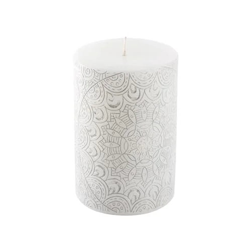 Homéa, Pelarljus Mandala mönster Ø7 x H10 cm grafisk etnisk vit 3526781171588