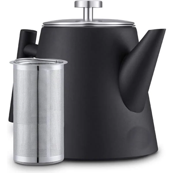 1 Liter Tekanna – Isolerad Vattenkokare – Rostfri Tekanna med Filter – Stor Tekanna – Isolerad Tekanna med Dubbelfilter – Svart HY-SY-072300062