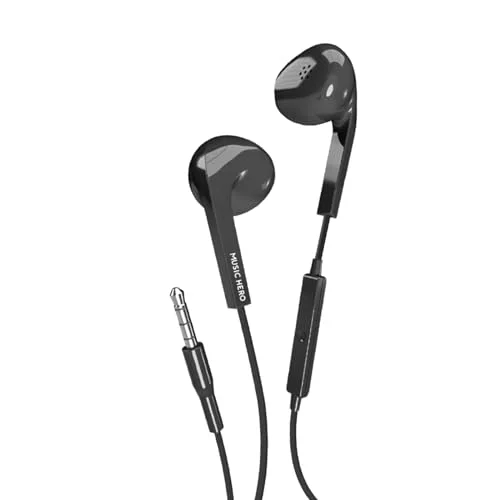 Music Hero AUX trådbundna hörlurar, 3,5 mm inbyggda kontroller, mikrofon, semi i örat, svart 8018417465703