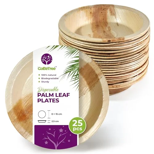 25 runda engångstallrikar i palmblad 15 cm engångs. Bordsdukning för grillfest, picknick och födelsedagskalas, liknar bambu, mer robust än papperstallrikar 797435414334