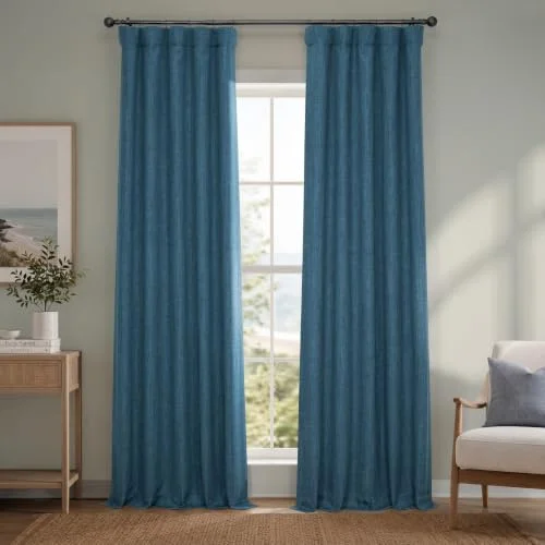 HPD Halvt pris draperier falskt linne texturerat mörkläggningsgardiner för sovrum 258 cm lång (1 panel), 50 B x 108 L gardiner vardagsrum heminredning, berättelseblå 194125024505