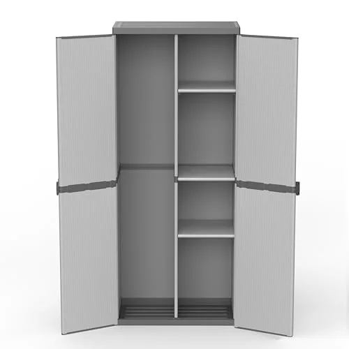 mongardi: Garderob av PVC och PP harts, 2 dörrar, lätt att montera, modulsystem, hållbar, lämplig för inomhus utomhusbruk, 68 l x 40 p 165 cm, grå svart 8006444012694