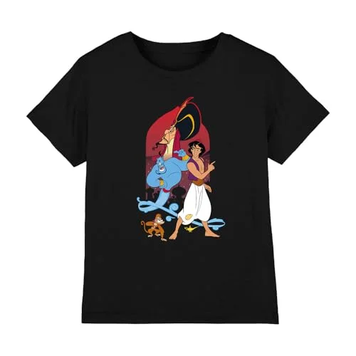 Aladdin The Genie, Jafar och Abu unisex barn t shirt, Svart, 12 13 år, År 5052777133493