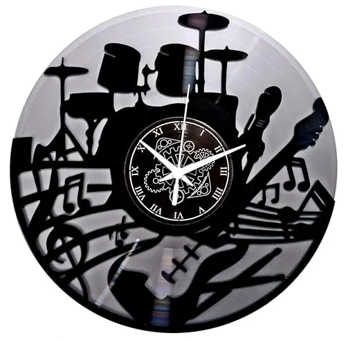 Instant Karma Clocks Vinyl väggklocka gitarr musik tangentbord trummis batteri, rock band färg silver och svart 8050030250861