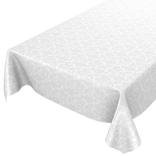 Anro Tvättbar vaxduk för bordet, blommor, enfärgat blommönster, vit, skärkant, 240 x 140 cm 4059064237286