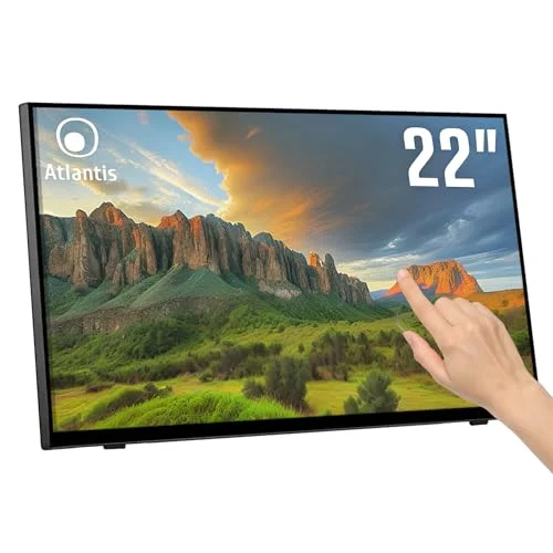 ATLANTIS A05 T22A VHDM 22 tums pekskärm, 10 knappsskärm, Full HD 1920 x 1080, HDMI VGA DP, lutbar 15 50, skyddsglas 7H, kontrast 1000:1, vinkel 178/178, Vesa 100 8026974023267