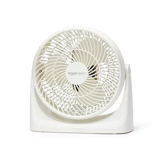 Amazon Basics bärbar skrivbordsfläkt, 18 cm, låg ljudnivå, 3 hastigheter, vinklingsbar i 90, vit, 15,5 cm נ27,3 נ27,7 840324408645