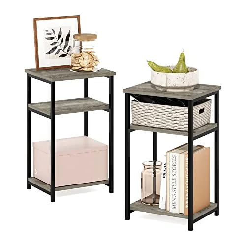 Furinno Bord med metallram förvaringshyllor, konstruerat trä, fransk ek, 2 pack 840308806221