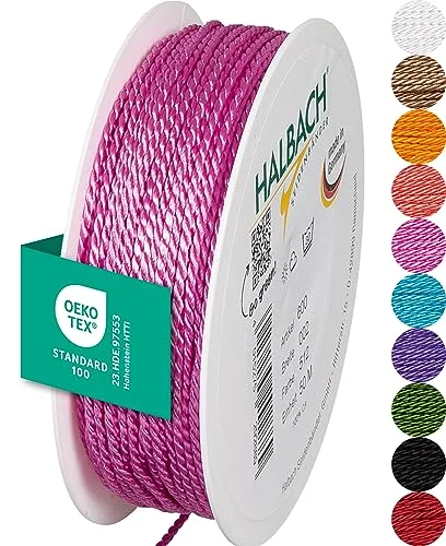 Halbach sidenband premiumsnöre (rosa) bredd 2 mm längd 50 m Tillverkad i Tyskland och Öko Tex certifierad glänsande satinsnöre av acetat 4015275292889