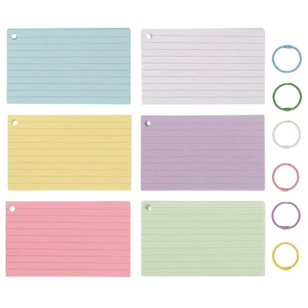 1 set indexkort med ringar Studiekort Enkelhålade flashcards Studiekort Anteckningskort B06-624-1080