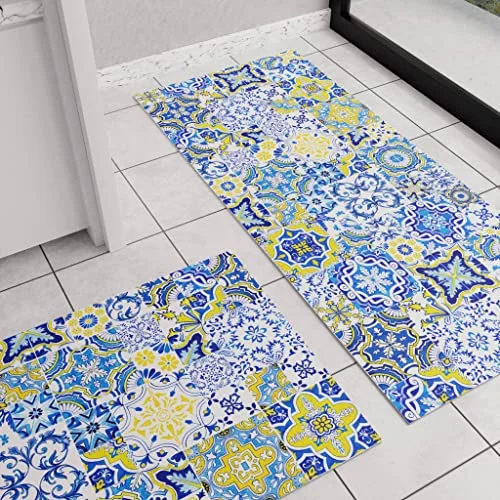 PETTI Artigiani Italiani köksmatta, tvättbar halkfri kökslöpare, 52 x 180 cm, blå Vietri Design, 100% tillverkad i Italien 8053687764774