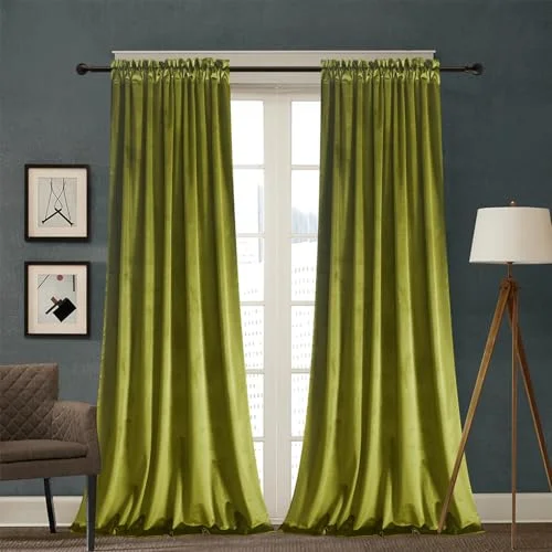 Roslynwood sammetsgardiner 2 paneluppsättningar, blockljus värmeisolerad velourstång fickgardiner för sovrum och vardagsrum (132 x 243 cm, olivgrön) 6430030937511