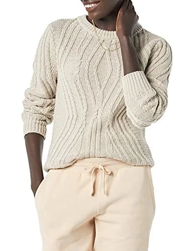 Amazon Essentials dam 100% bomull crewneck kabeltröja, beige, small 195111556796