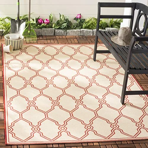 SAFAVIEH Multifunktionell inomhus/utomhatta, vävd polypropylenmatta, röd/kräm, 160 x 230 cm 889048603370
