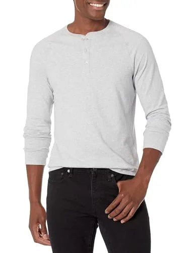 Amazon Essentials Men's Långärmad Henley skjorta med smal passform, Ljusgrå ljung, XS 191770588437