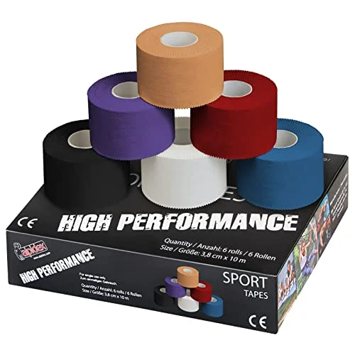ALPIDEX 6 x Sporttejp 10 m 3,8 cm Sport Tape Bandage Många Färger Sportband Hudvänligt Handboll Fotboll Volleyboll, Kinesiotape und Tape:färgrik 4250613122637