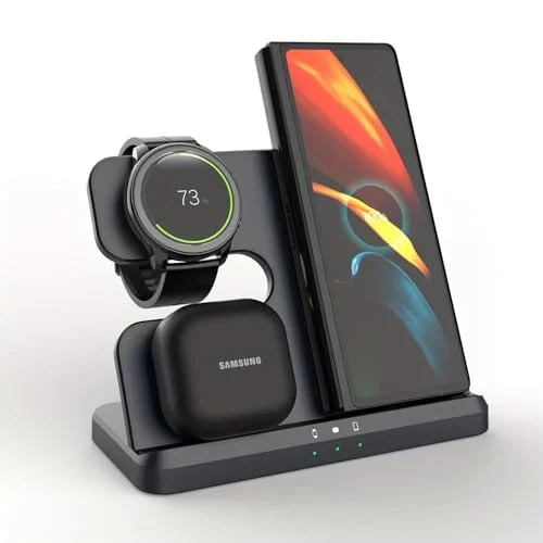 【3 in 1】Induktiv Laddningsstation för Samsung, Trådlös Laddare Galaxy S25/S24/S23/S22, Z Flip 6/Z 5/Z Fold 5, Buds3 Pro/Buds3, Watch7/Watch Ultra/Watch6 669423616467