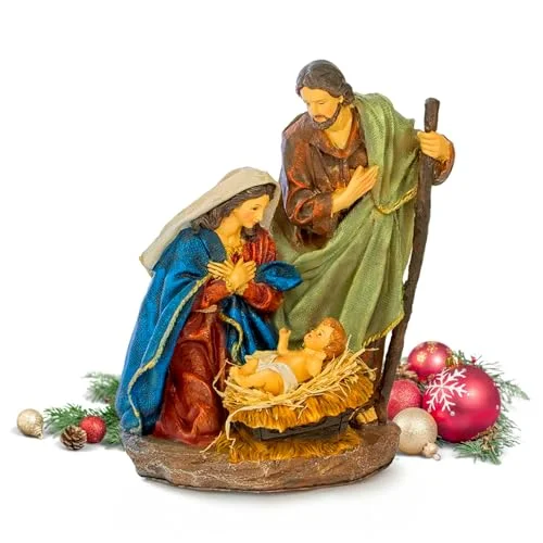 Avilia 24,5 x 29,5 cm hållbart harts Födelsedagsfigurer Hantverkande spjälsängsfigurer med helig familj, perfekt för att dekorera din julkrubba eller stuga också bra som presentidé 8056819049213