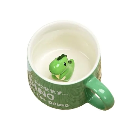 3D-djurkaffemugg 355 ml söt tecknad djur handgjord statyett mjölk tekopp nyhet 3D-djurkopp semester och födelsedagspresent (grön dinosaurie) 8712962861866