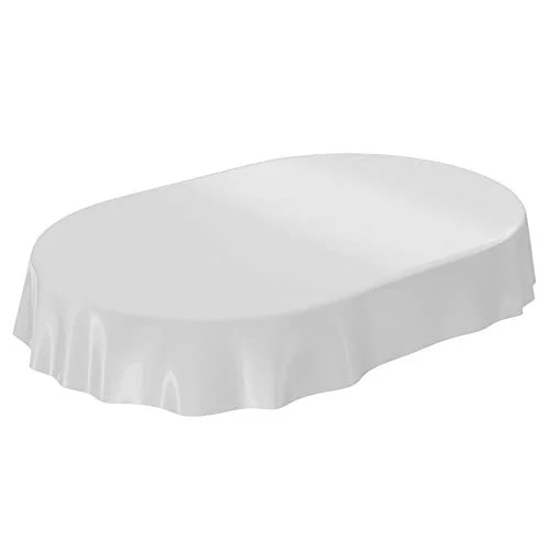 Anro Tvättbar bordsduk, blank vaxduk, enfärgad, ljusgrå, skuren kant, oval, 140 x 180 cm 4059064239341