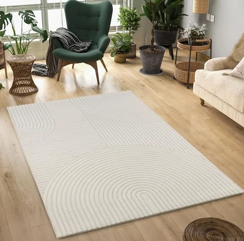 Mia's mattor Theo modern kort lugg med hög låg effekt, 3D lugg, mjuk, panglao design, creme, 120 x 170 cm 4065656090535