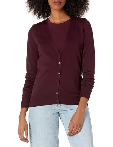 Amazon Essentials lättviktig v ringad cardigan tröja för kvinnor (finns i plusstorlek), vinröd, 1X 194223275854