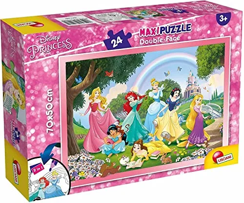 Lisciani Disney pussel SuperMaxi PRINSESSAN Dubbelsidigt 24 bitar Med färgläggningssida på baksidan Pedagogiskt spel För barn Kreativ utveckling från 3 år 8008324074082