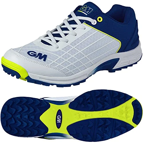 Gunn & Moore GM Gummisula All Rounder Cricketskor - Vit/Blå/Flurogul - EU-storlek 48 54722984971