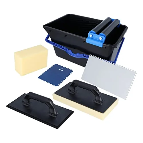 HELPMATE Kakeltvättset 7 delar 18 liter plasthink, dubbelrullsfäste, kakeltvättbräda, fogbräda, utjämningsslev svamp tillverkad i Tyskland 4065295000056