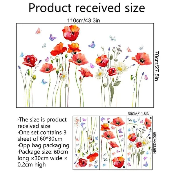 1 set Röda Vallmoblommor Väggdekal Blommig Fjäril Väggklistermärke DIY Avtagbar Växt Blomma Väggkonst Dekoration för Barn Vardagsrum Dekoration CJ-02-0811010674 1 set Röda Vallmoblommor Väggdekal Blommig Fjäril Väggklistermärke DIY Avtagbar Växt Blomma Väggkonst Dekoration för Barn Vardagsrum Dekoration CJ-02-0811010674