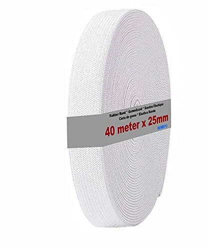 HIMRY KX_TKB5006 vitt gummiband platt, polyester, vit, 40 m x 25 mm 799471590829