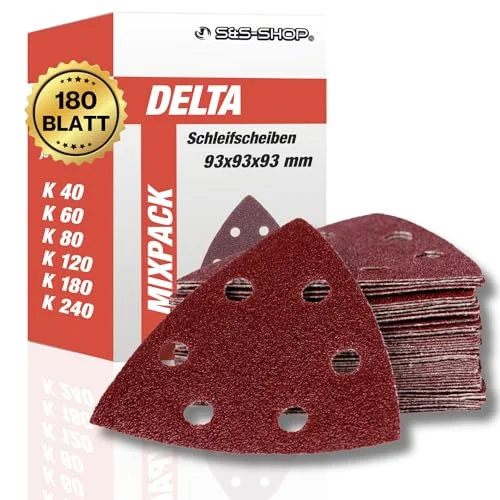 180 Kardborrband, trianglar för deltaslipmaskin MIX, 93 mm x mm, 6 hål, korn vardera 20 40/60/80/120/180/240, deltaslipmaskiner, sliptrianglar, sandpapper 7081556221296