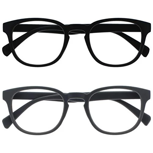 Opulize Pop 2 pack retro rund slät matt svart grå herr dam läsglasögon fjädergångjärn RRR2 17 +2,50 5055955358480