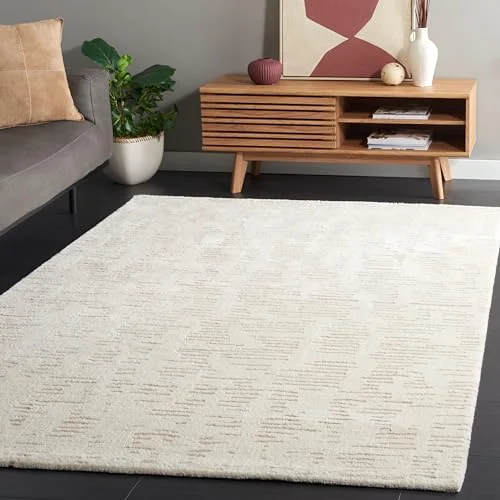 Safavieh Randig matta för vardagsrum, matsal, sovrum neptunkollektion, kort lugg, elfenben och beige, 122 x 183 cm 195058917643